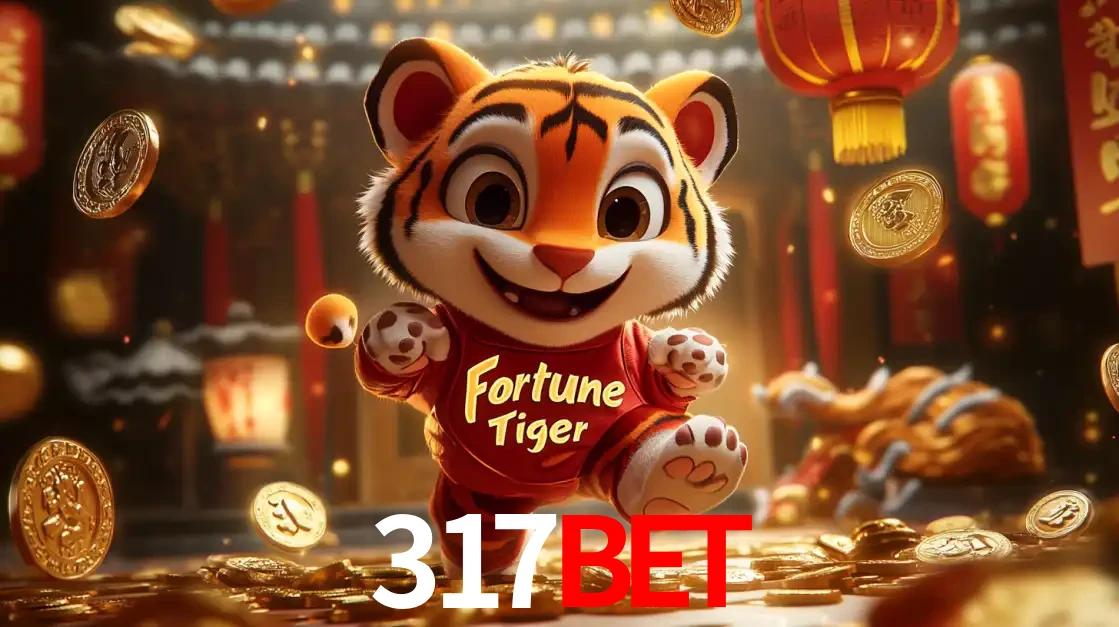 O alegre personagem do Fortune Tiger correndo sobre um caminho de moedas de ouro, simbolizando os grandes prêmios e a diversão do popular jogo de slot do 317bet.
